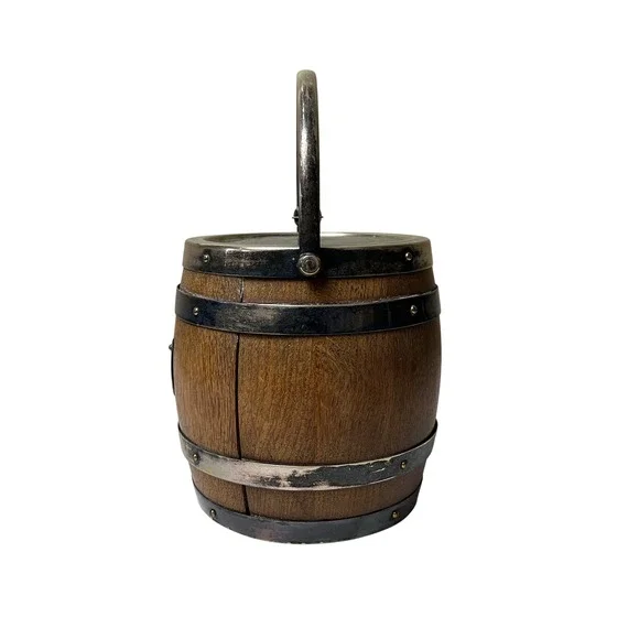 Walker & Hall EPNS Oak Biscuit Barrel‎ Jar Ceramic Liner England Vintage